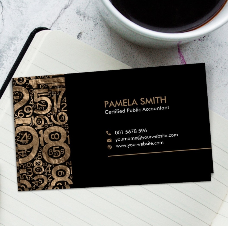 Golden numbers pattern - Elegant accounting firm business card design