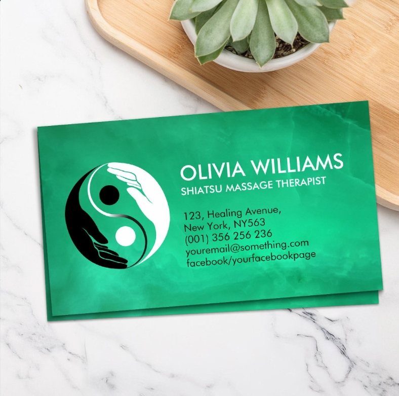 Shiatsu massage appointment card with yin yang symbol