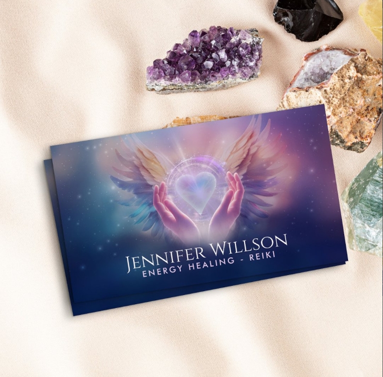  Business card for Reiki healer with angelic symbols