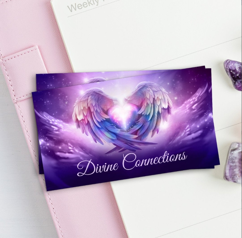 Business card for healer with angel wings and heart