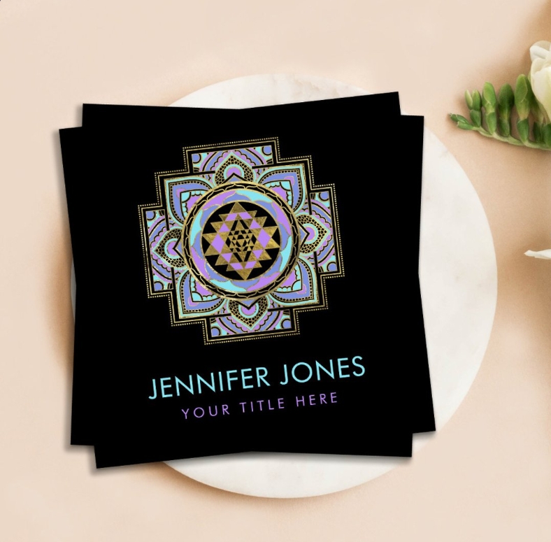 Pastel lotus and golden Sri Yantra business card