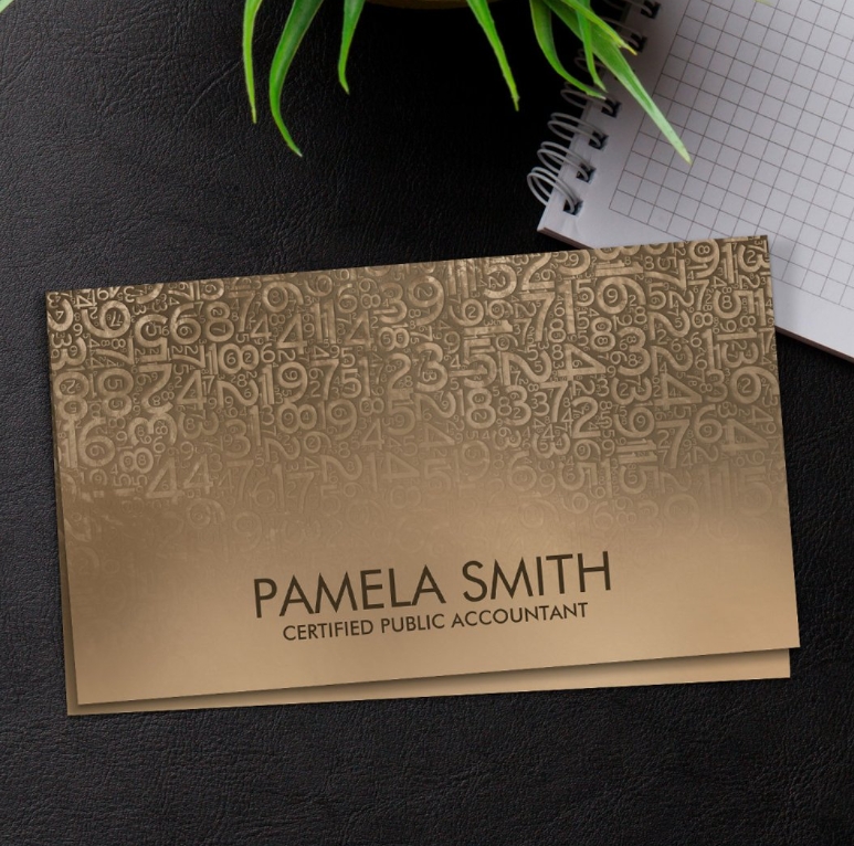 Professional business card for accountants and bookkeepers - pastel gold numbers pattern