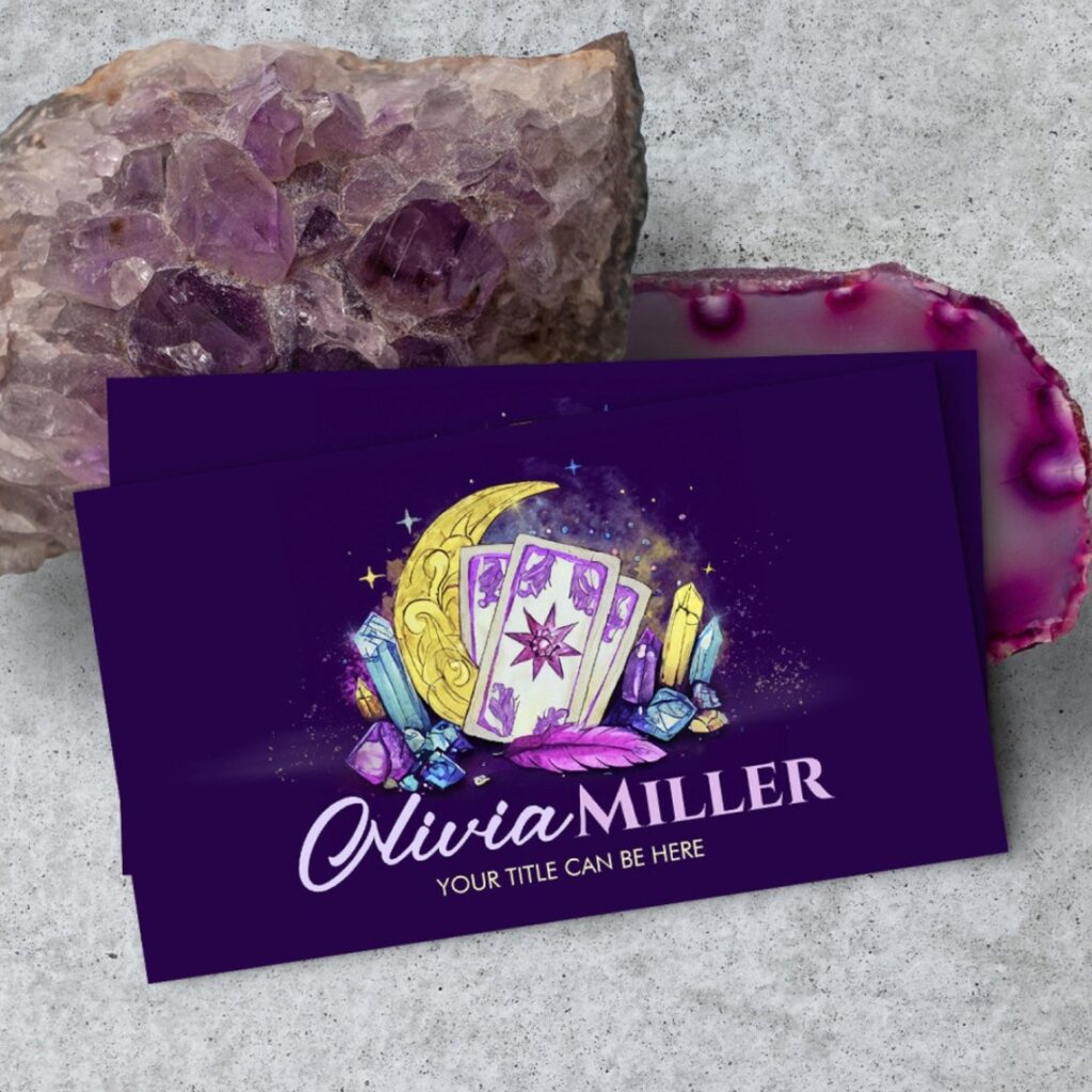 Tarot Oracle Cards with Moon and Crystals Business Card