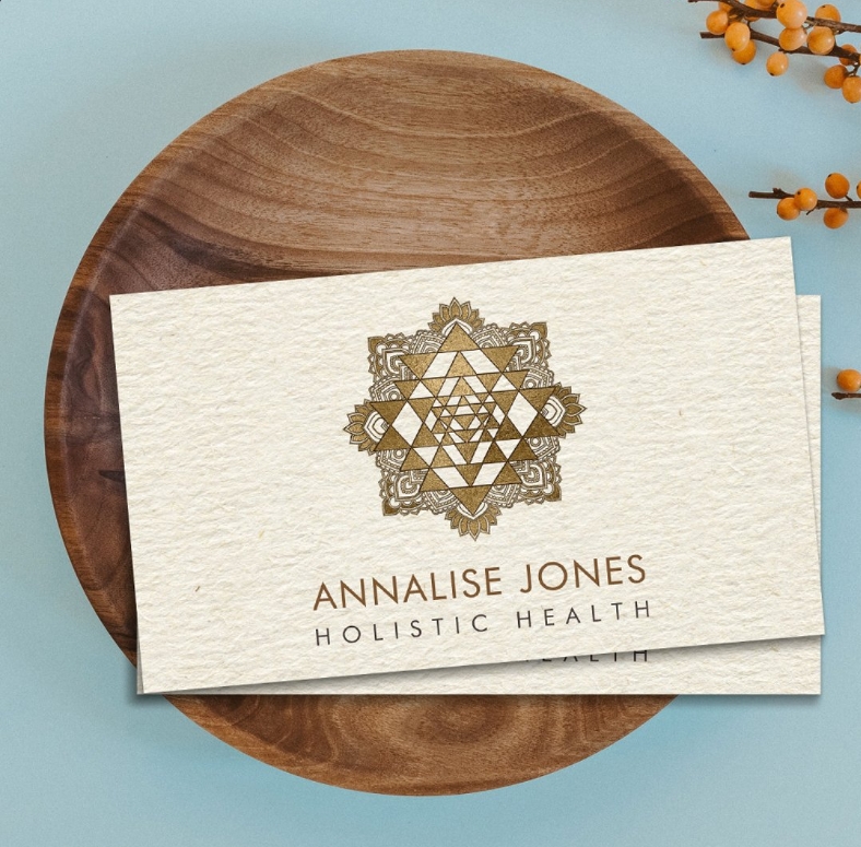 Gold Sri Yantra sacred geometry business card