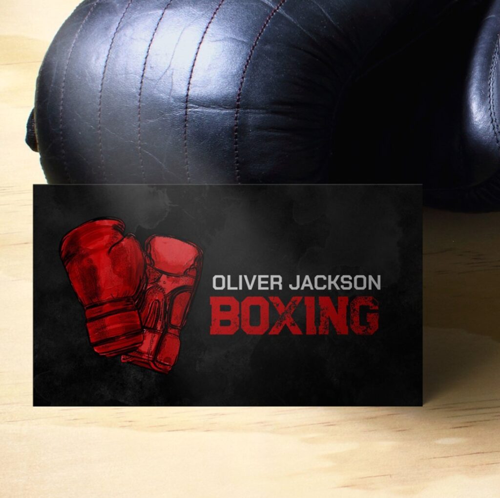 Boxing Coach Red Gloves Drawing Business Card