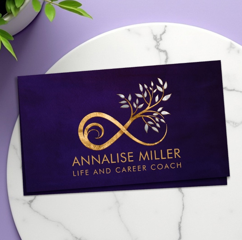 Infinity symbol business card with tree branch illustration