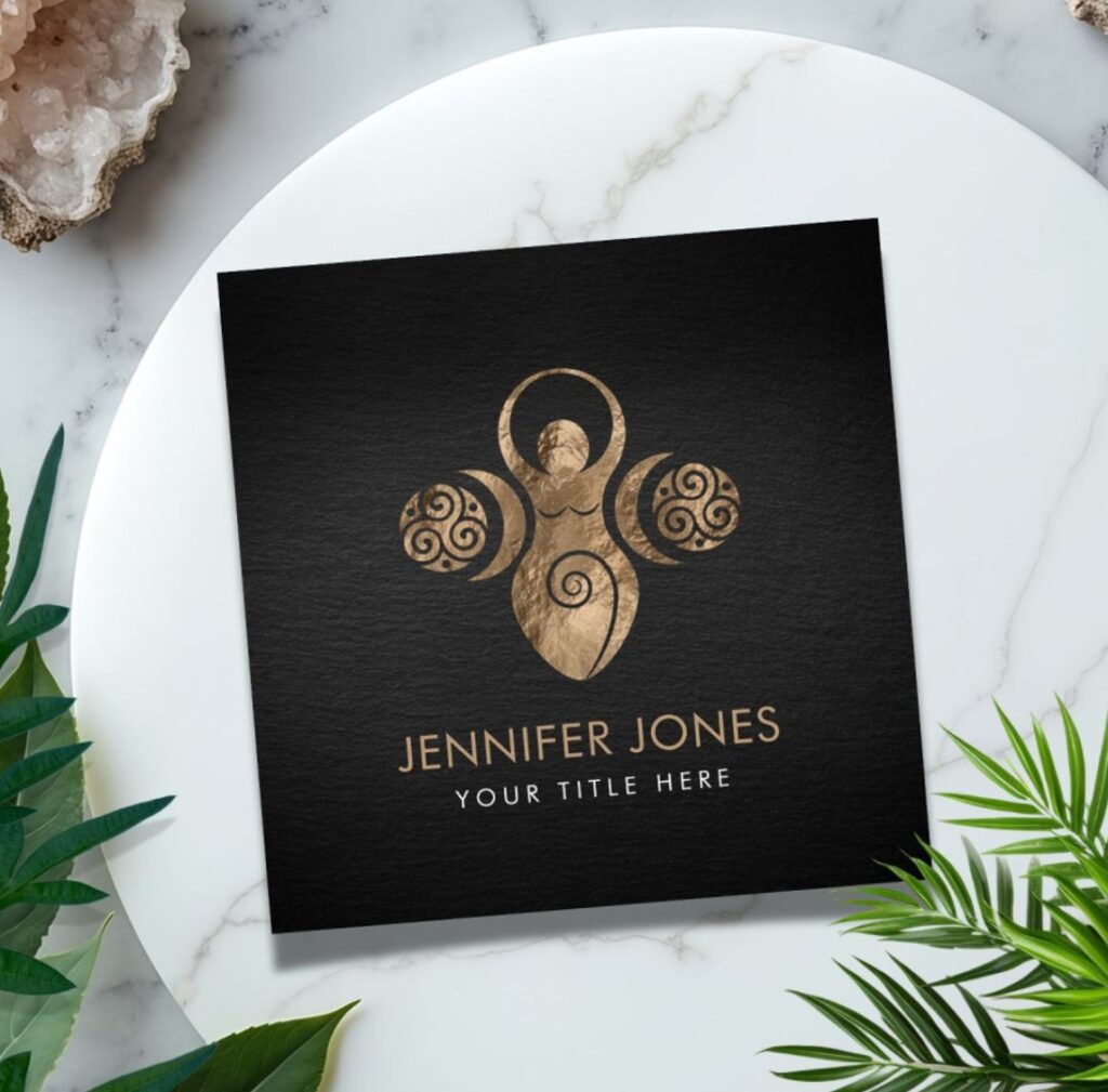 Triple Goddess with Triskele Ornament (Black & Gold) Business Card