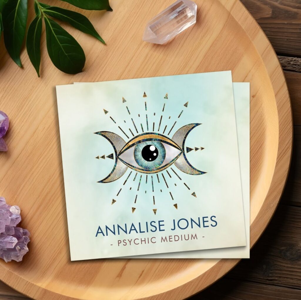 Eye - Triple Moon - Gemstone and gold Square Business Card