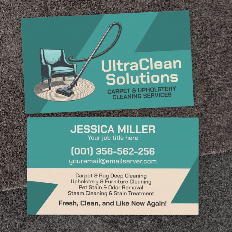 Professional business card for upholstery and carpet cleaning 