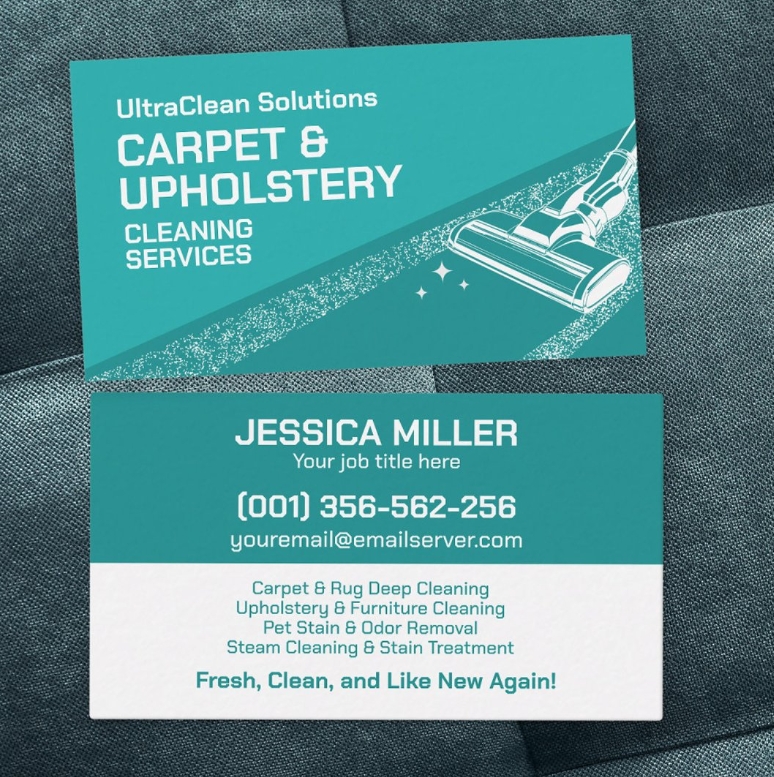 Upholstery and rug cleaning business card for local cleaners