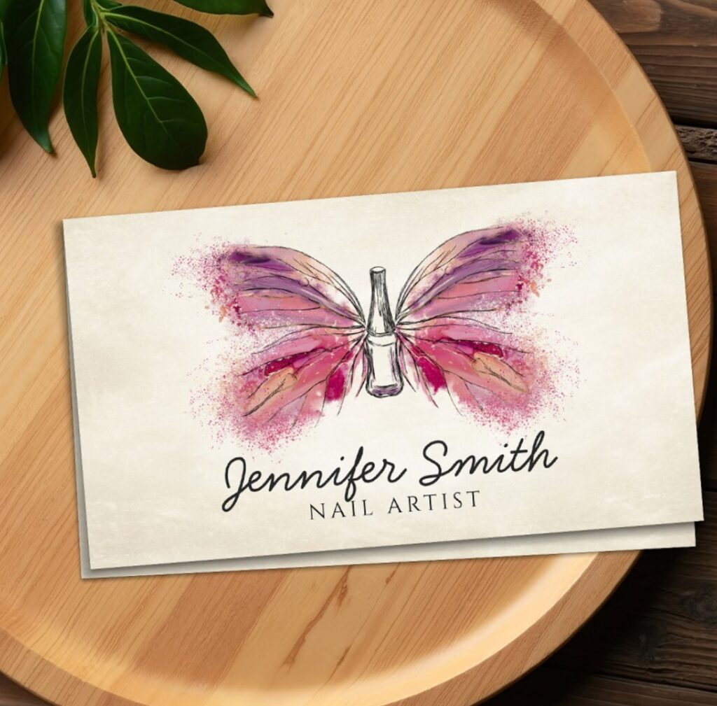 Watercolor Ink Butterfly Nail Artist Card