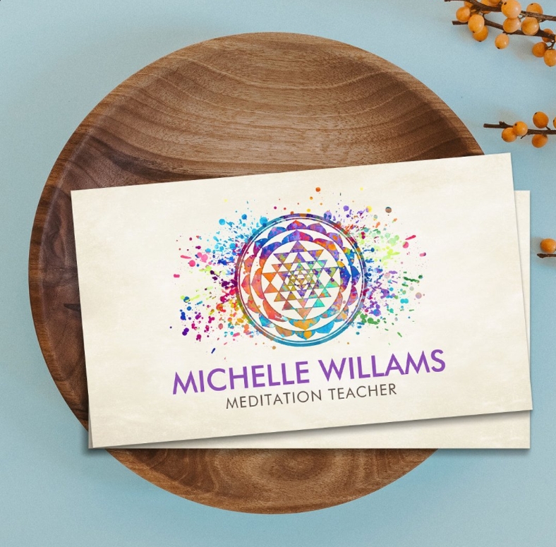 Watercolor Sri Yantra symbol business card