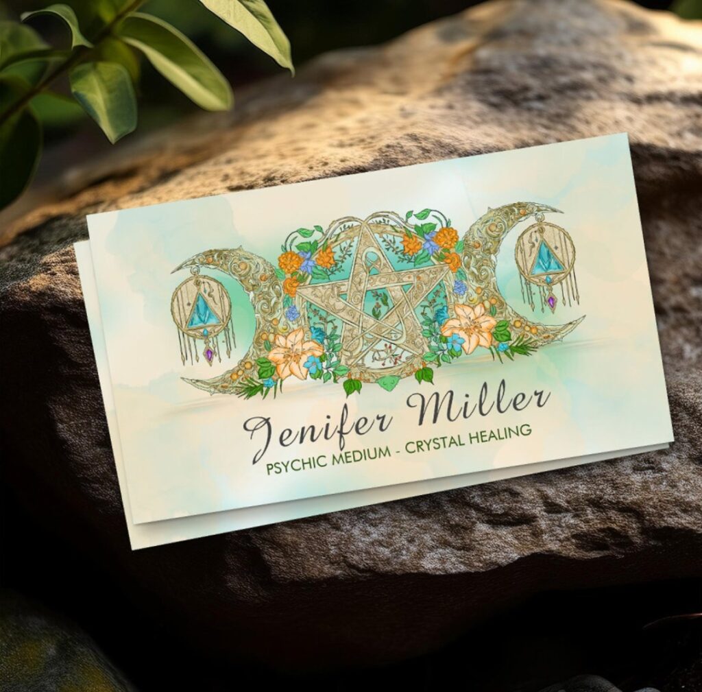 Triple moon Pentagram Illustration Business Card