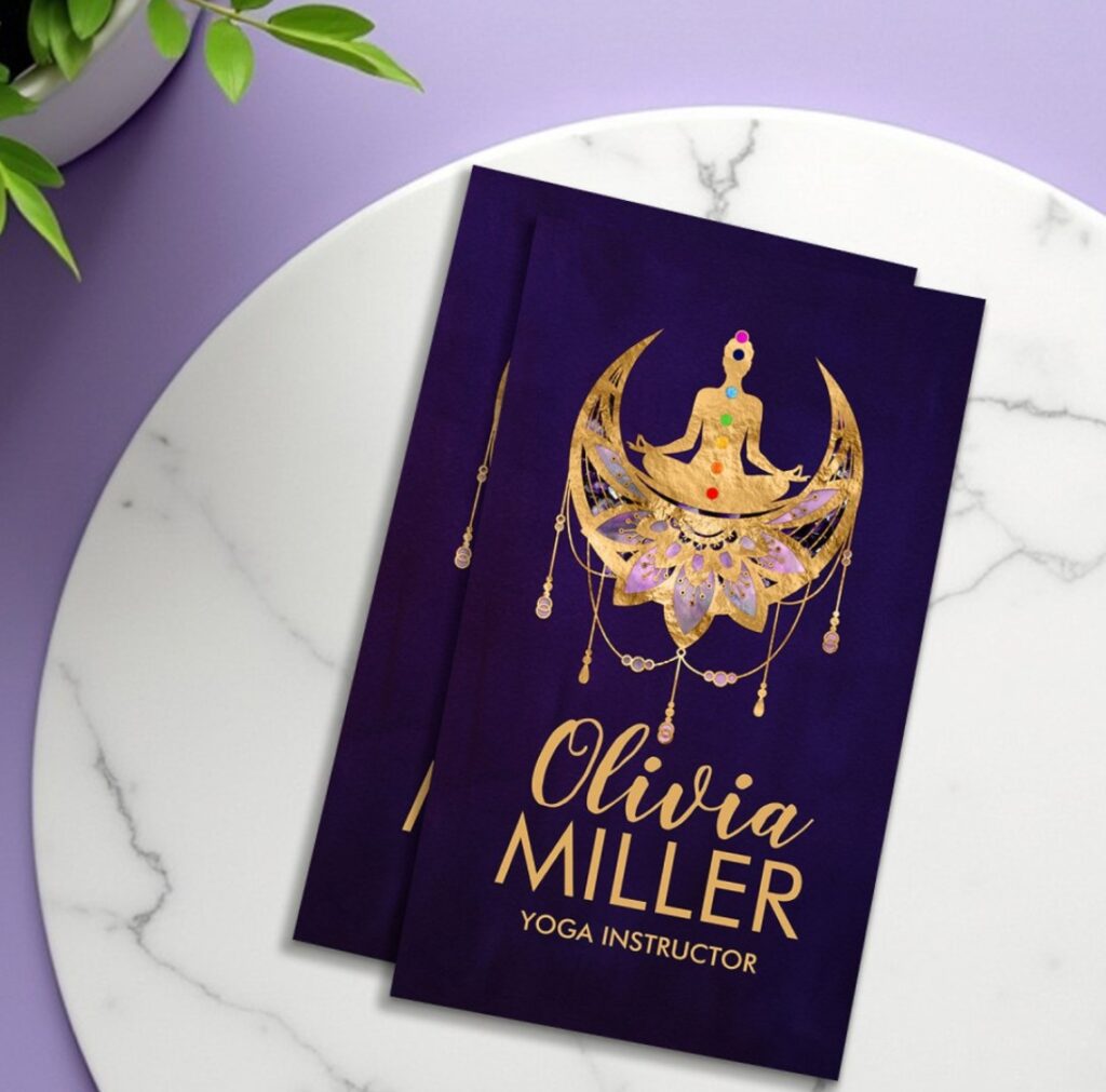 Golden Yoga Lotus Moon - Amethyst Fluorite Business Card