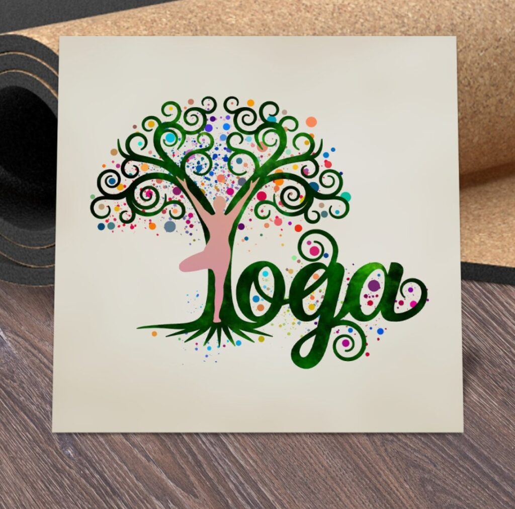 Colorful Yoga Tree Word Art Square Business Card