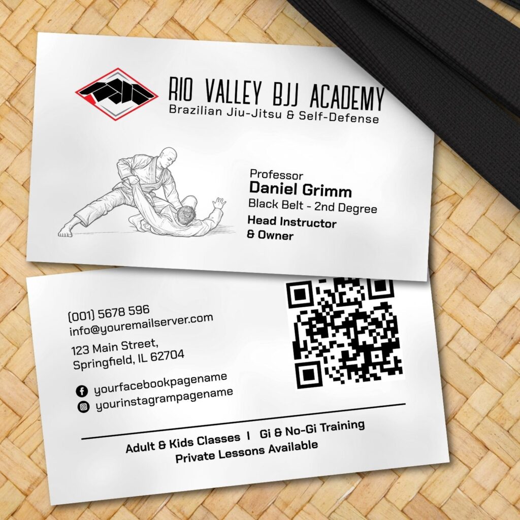 Brazilian Jiu-Jitsu academy instructor business card with modern layout
