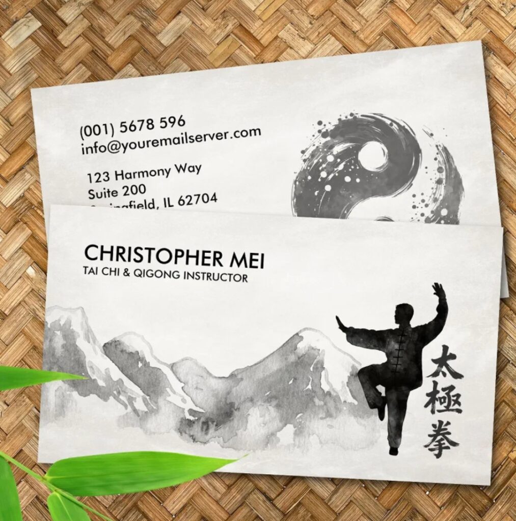 Tai Chi Qigong instructor business card with minimalist design
