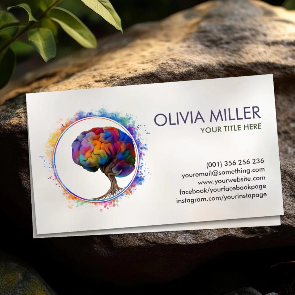 Brain tree business card with vibrant foliage design