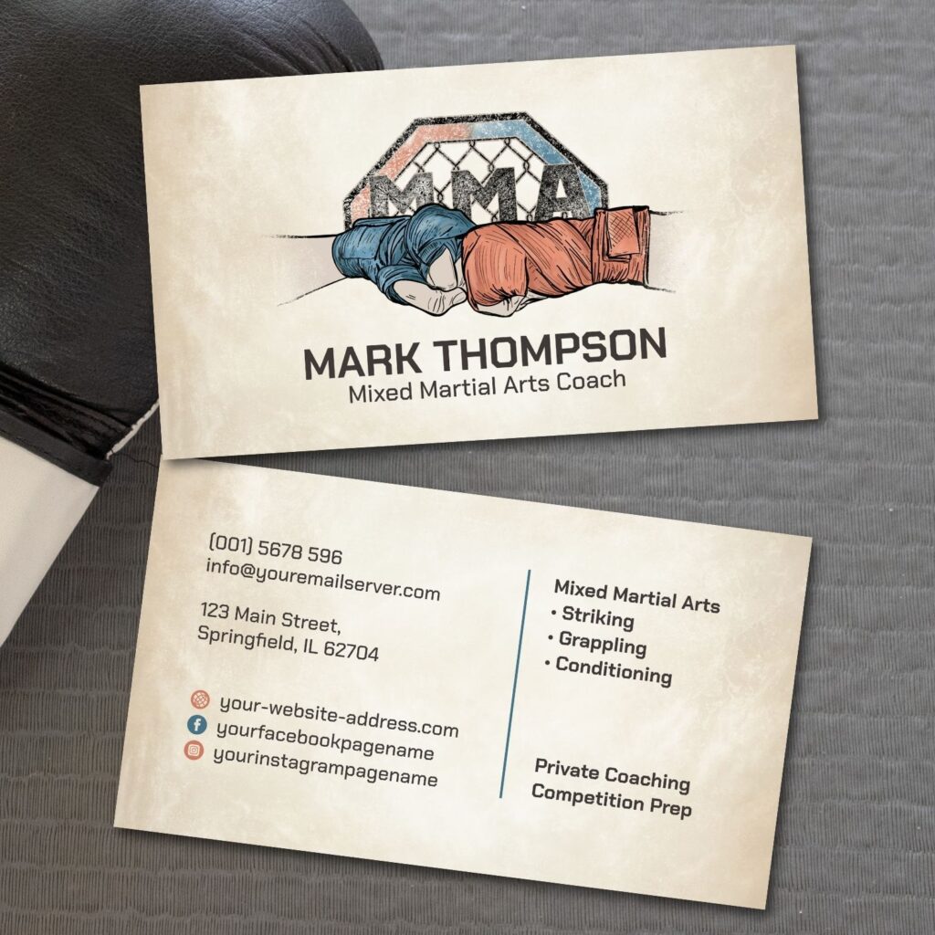 Combat sports MMA business card watercolor grunge