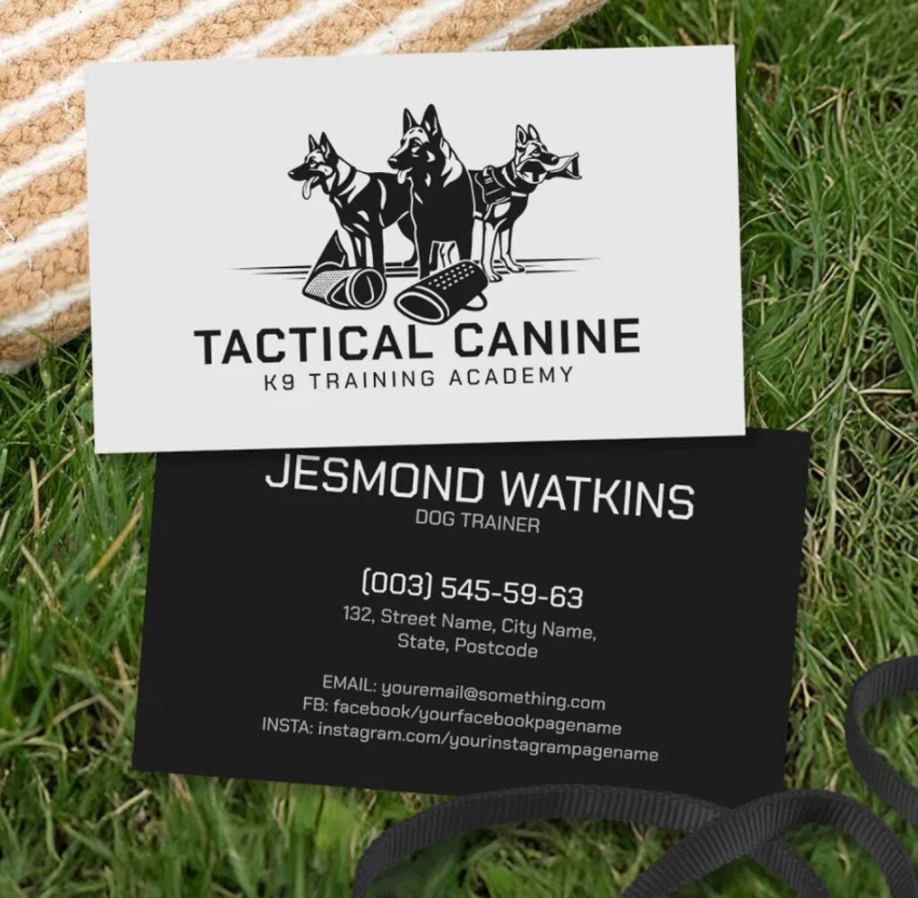 German Shepherd protection K9 training business card for professional dog trainers