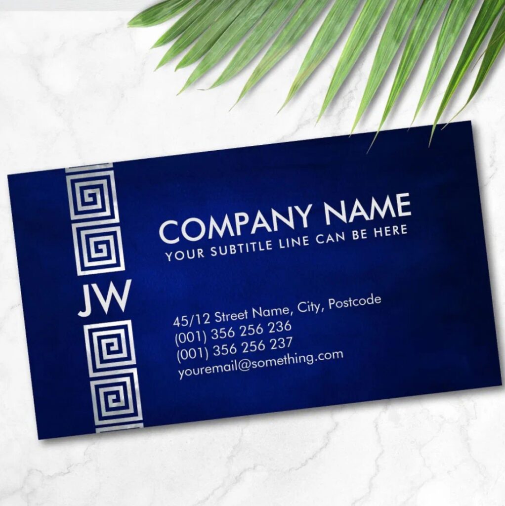 Greek Key monogram business card with pearl texture