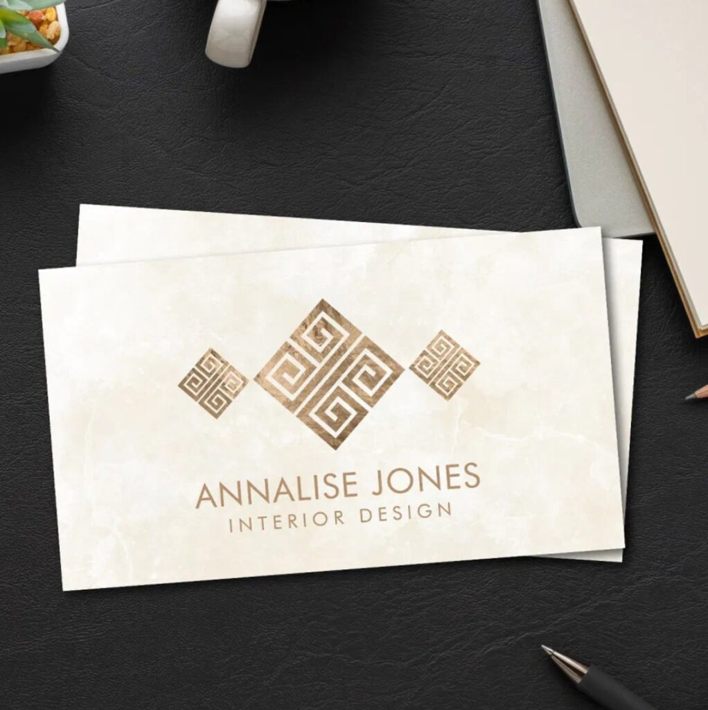 Luxury Greek Key business card with vintage gold texture