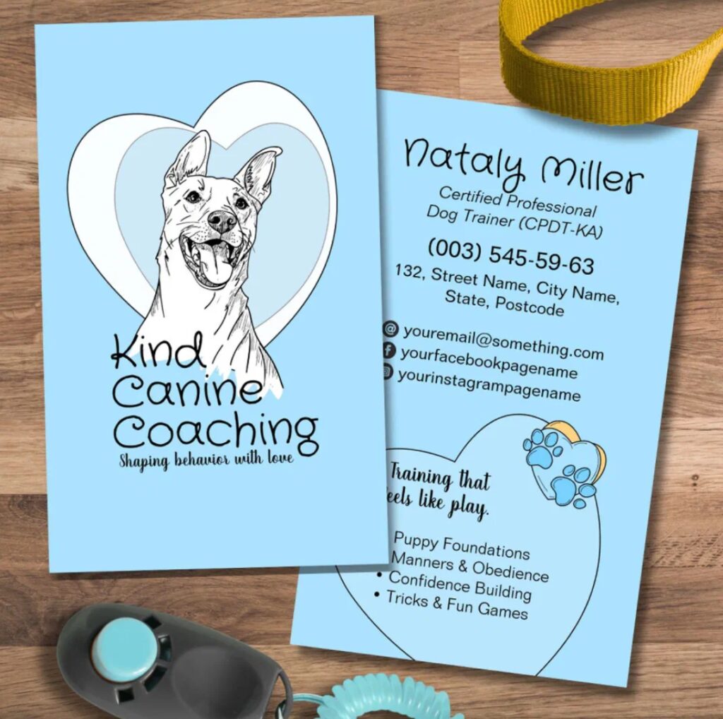Playful dog trainer business card with bright and friendly style